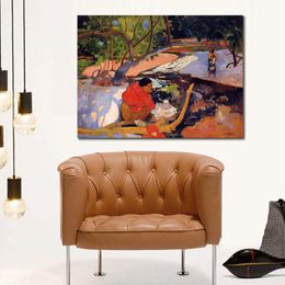 Impressionist Landscape Canvas Art Te Poipoi Paul Gauguin Painting Handmade Artwork for Hotel Lobby