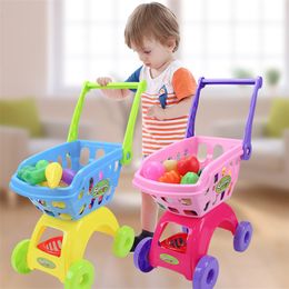 Kitchens Play Food 25Pcs/Set Kids Supermarket Shopping Groceries Cart Trolley Toys For Girls Kitchen Play House Simulation Fruits Pretend Baby Toy 230628