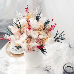 Dried Flowers Natural Wedding Bride Bouquet Flower Arrangement Decor Home Holiday Party Supply Floral European Rose Gift