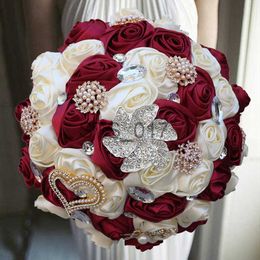 Faux Floral Greenery Hot Selling 1pc/lot Burgundy Large Size Bridal Bridesmaid Wedding Diamond Bouquet x0629