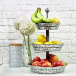 Dish Racks 3 Tier Serving Tray Galvanized Rustic Metal Stand Dessert Cupcake Fruit Party Three Tiered Platter. Country Farmhouse 230628