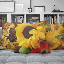 Cushion/Decorative Cover Soft Texture Dustproof Yellow Sunflower Printed Cushion Throw Case Furniture