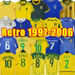 Brasilien Fußballtrikots Retro-Trikots Carlos Romario Ronaldinho Camisa de Futebol Brasilien RIVALDO ADRIANO JOELINTON 1997 1998 2000 2002 2004 2006 HOME AWAY 98 0 02 04 06