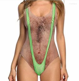 Women's Swimwear Funny Borat Printed One Piece Swimsuit Women Sexy Chest Hair Bathing Suit Summer Joke Bather Novelty Beachwear