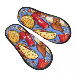 Slippers Indoor Fun And Colorful American Fast Food Plush Slipper Autumn Winter Shoes House Flat Floor For Bedroom