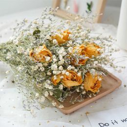 Dried Flowers Rose Lover Grass Gypsophila Natural Bouquet Wedding Gifts for Guests Home Decoration Photography Props Wall Decor