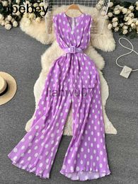 Women's Jumpsuits Rompers New Summer Women Halter Polka Dot Vneck Jumpsuits Ladies Elegant Backless Slim High Waist Wideleg Pant Fashion Rompers Clothes J230629