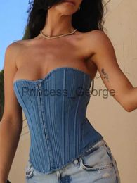 Party Dresses Denim Corset Top Sexy Tube Top Bandage Y2k Streetwear Backless Bustier Woman Strapless Grunge Clothes Tight Night Club Outfit x0629