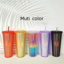 24oz 710ml Coffee Mugs Plastic Tumbler Corn Durian Cup Cold Water Cups Double Wall Water Bottle Cup With Straw