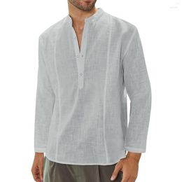 Men's Casual Shirts Men's Exchange Men Mens Fashion Solid Colour Button Cotton Linen Shirt Long Sleeve Jacket Top Blouse Crotch