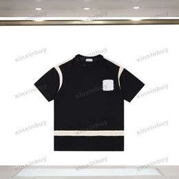 xinxinbuy Men designer Tee t shirt 23ss Paris Ribbon Panelled Letter embroidery short sleeve cotton women khaki black white green XS-L