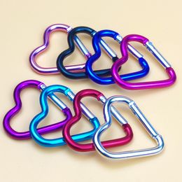 1000Pcs/Lot Party Gift Heart-Shaped Aluminium Carabiner Key Chain Clip Outdoor Camping Keyring Hook Water Bottle Hanging Buckle Wholesale