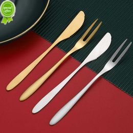 New Stainless Steel Fruit Fork Creative Mooncake Knife and Fork Set Western Dessert Fork Two Tooth Fork for Cake Dim Sum