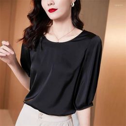 Women's Blouses Woman Lantern Half Sleeve Ice Silk Tops Office Women Acetate Satin Blouse Summer Retro Style Stylish Bright Shirts