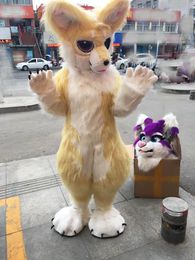 Fox Mascot Costume Long Fur Husky Fursuit Head HalloweenDog Suit