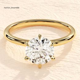 6 Prong Round Engagement Ring Silver 925 Ring/14k Solid Gold 3 Carats Moissanite Solitaire Moissanite Ring For Wedding