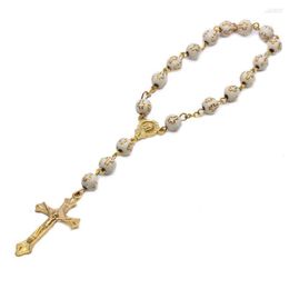 Strand BY06 Prayer Rosary Hand String Christianity Catholicism Orthodox Jesus Car Hanging Plastic Stamping Gilded Beads Cross Bracelet