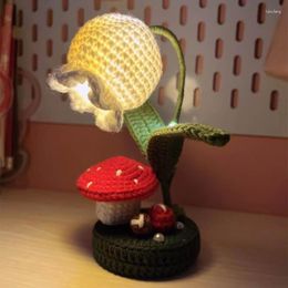 Decorative Flowers Crochet Lily Of The Valley Desk Lamp Hand-Knitted Mushroom Lights Artificial Flower Home Room Table Decor Funny Gifts For