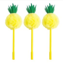 Pens 12Pcs/Bulk Novelty Cute Funny Fluffy Pineapple Pens Fuzzy Pom Stationery Pen Kawaii Ballpoint School Office Black Blue Ink Stuff