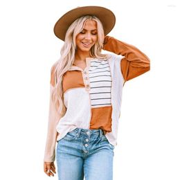 Women's T Shirts Spring Summer Woman Clothes Orange Stripe Color Block Splicing T-shirt Long Sleeve Casual Tops For Fashion Women Clothing