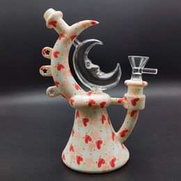 7.4" Moon Teapot Smoking Hookah Heart Pattern Silicone Bong Water Pipe w/ Bowl