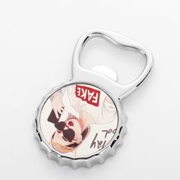 Personalized Bottle Cap-Shaped Opener Sublimation Fridge Magnet Zinc Alloy Blank DIY Wine Openers Festival Party Beer Corkscrew dh8965