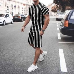 Men's T-shirt Suits Tracksuit Tennis Shirt Shorts and T Shirt Set Striped Round Neck Casual Daily Short Sleeve 2 Piece Clothing Apparel Sports Designer Basic Classic