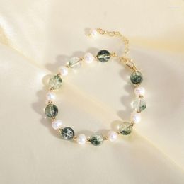 Strand Simple Style Natural Freshwater Pearls Green Ghost Crystal Beads Bracelets For Women Female Lucky Fashion Jewellery YBR298