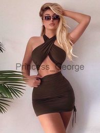 Party Dresses Sexy Drawstring Backless Jumpsuit Women's Summer New Sexy Suspender Solid Crop Top Mini Hemmed Skirt Suit Beach Holiday Clothes x0629