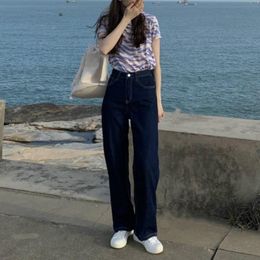 Dresses Jeans Women Simple Korean Style Straight Fulllength Allmatch High Waist Streetwear Students Chic Leisure Trouser Ins Autumn