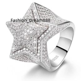 Dropshipping Fine Hip Hop Jewellery Iced Out Sterling Sier VVS Moissanite Diamond Star Ring For Men Women