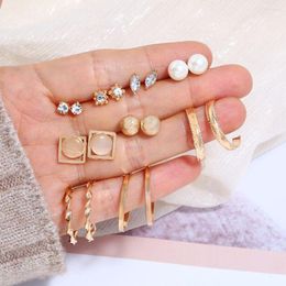 Stud Earrings Fashion Personality Creative All-match Ornament 9Pairs/Sets Rhinestone Flower Faux Pearl C-shaped Women Set Accessories