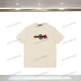 xinxinbuy Men designer Tee t shirt 23ss Chest Letter Flower Embroidery short sleeve cotton women black white XS-L