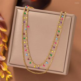 Chains 316L Stainless Steel 2 Layer Retro Simplicity Multicolour Oil Drip Pendant Charm Clavicle Chain Ladies Necklace Fashion Jewellery