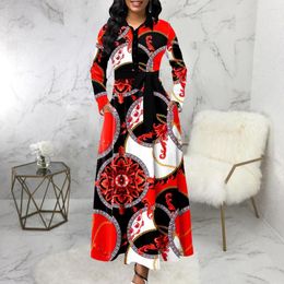 Casual Dresses 2023 Retro Hong Kong Style Socialite Sexy Fashion Digital Printed Round Neck Long Sleeve Women Dress