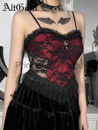 Partykleider Altgoth sexy gotische Spitze Camis Frauen Punk Harajuku Streetwear Rückenless Tanktops Y2K Emo Alt Mall Goth Indie Clothes weiblich