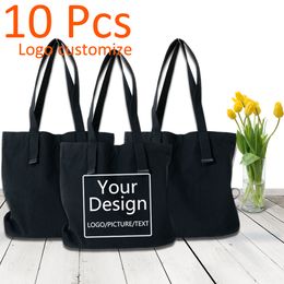 Shopping Bags 10PCS Designer Tote Bag Custom with Design White Black Fashion Women Travel Canvas Shoulder 230628