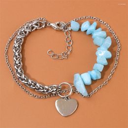 Charm Bracelets 5-8mm Irregular Aquamarine Stone Bracelet For Women Men Reiki Adjustable Chain Love Heart Metal Jewellery