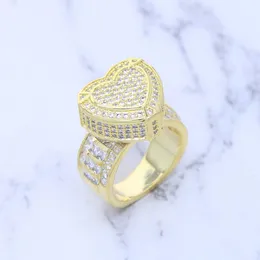 big bling love heart Ring High Quality fashion Paved Full Cz Stone Gold Silver Colour best party gift Jewellery