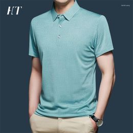 Men's Polos Summer Plaid Man Polo Shirts Mens Tee Shirt Short Sleeve Business Fashion Casual Slim Fit Button Tops