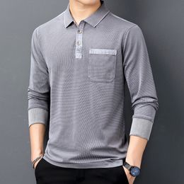 Men s Polos MLSHP 100 Cotton Polo Shirts Luxury Long Sleeve Spring and Autumn Solid Colour Business Casual Male 3XL 230629