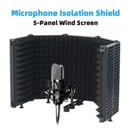 Microphones Microphone Isolation Shield 5panel Wind Screen for Recording Studio Foldable Highdensity Absorbing Sponge Foam