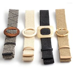 Belts Fake Straw Braided Round Bamboo Buckle Wide Waist Belt Woven Strap Dress Shirt Decorative Waistbands Fashion Casual