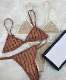 Alphabet Embroidered Tulle Bikinis Ins Sexy Split Spa Swimsuit for Women New Style Summer Bathing Suit Delicate