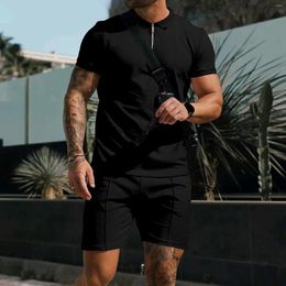 Men's Tracksuits Short Sleeve Solid Colour Lapel Suit Fashion Casual Half Zip Sports Boy Set Man Formal Jacket