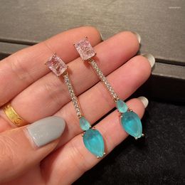 Dangle Earrings S925 Silver Needle Pink Light Blue Water Droplet Long Women Jewellery Give A Girlfriend Beautiful Festive Accessory