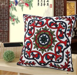 Soft Canvas Floral Embroidered Pillow Cases American Countryside Plant Pillow Covers Home Decor Cushion Cover for Living Room