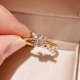 Designer Brand knot RING 925 Sterling Silver Plated 18k rose golden valley ailing same diamond studded Bow Ring female