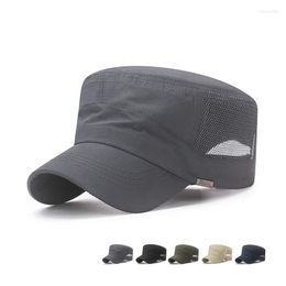 Berets Summer Men's Military Hats Outdoor Quick-Drying Mesh Breathable Sun Protection Flat-Top Cap Lightweight Sun-Poof Peaked