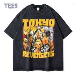 Men's T Shirts Anime Tokyo Revengers Retro Vintage Washed Mikey Draken Hanagaki T-shirt Oversized Harajuku Manga Tops Tees Cotton